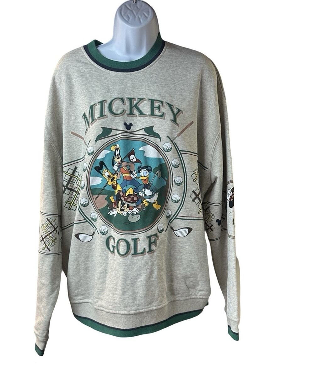 Disney Mickey Golf Sweatshirt Sz Small Mickey Minnie Donald Goofy Pluto Gray